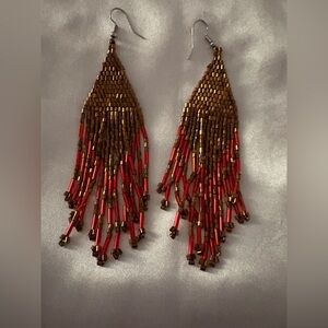 Elegant Copper/Brown and Red Beaded Earrings